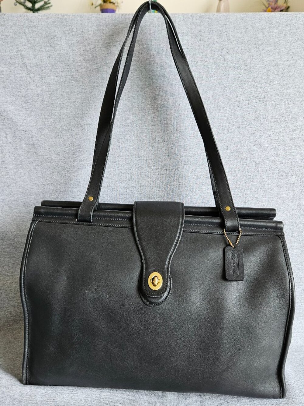 Coach Vintage Barclay Briefcase Shoulder Bag Black Leather 9896 Tote Turnlock